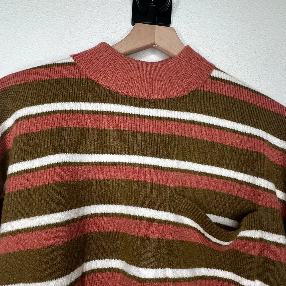 Madewell Redmond Mockneck Pocket Sweater in Stripe, Asparagus, size XS